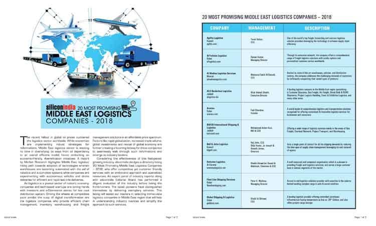 FLS Rated Among 20 Most Promising ME Logistics Companies and 4th In UAE By Silicon India Magazine